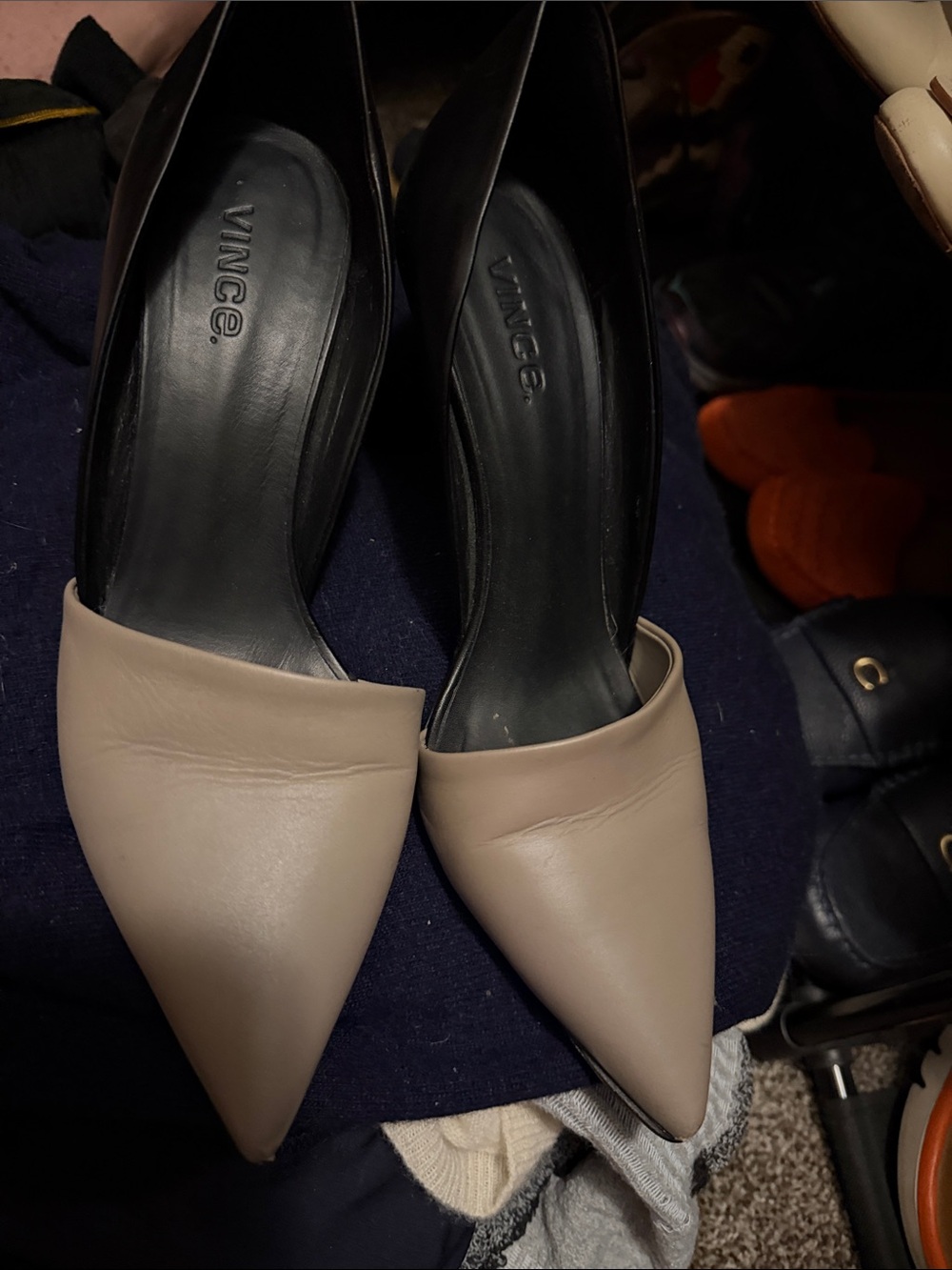 Vince Pointed-Toe Beige Leather Flats